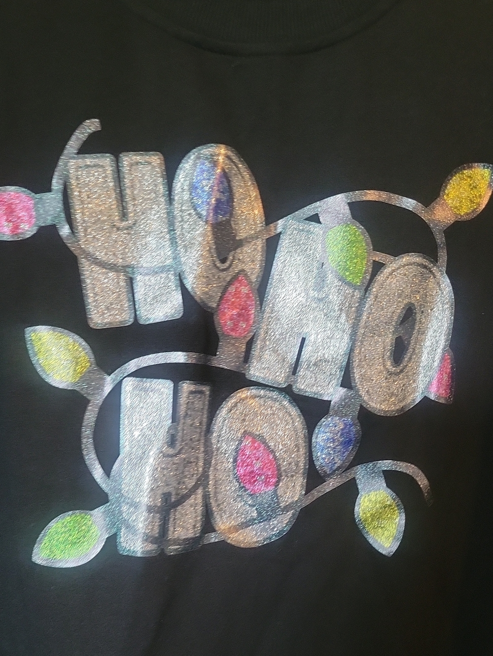Black Holiday Sweatshirt with Sparkle "Ho Ho Ho" Lights - Picture 3 of 3